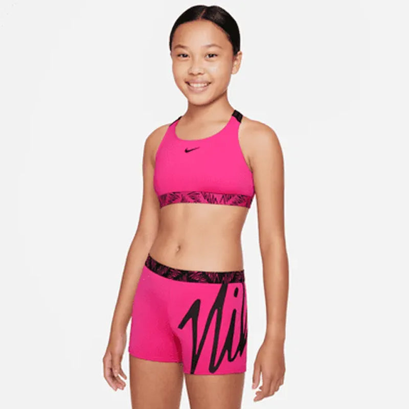 Nike - Girl's Script Logo Crossback Sport Bikini & Short Set (Pink Prime)