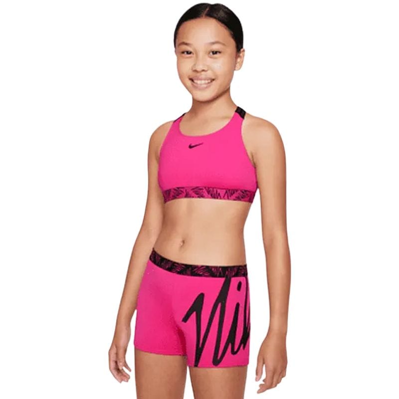 Nike Girl's Script Logo Crossback Sport Bikini Short Set (Pink