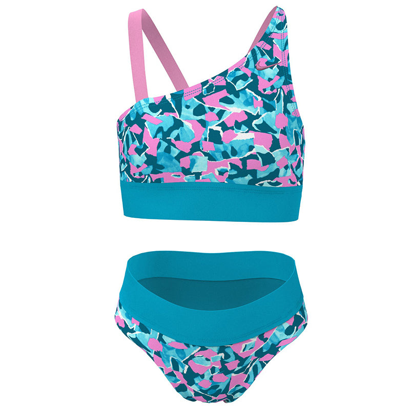 Nike Girl's Shred Camo Asymmetrical Top Bikini Set (Blue
