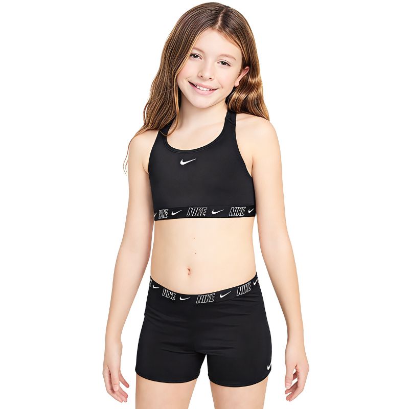 Nike - Logo Tape Girl's Racerback Bikini & Short Set (Black)