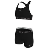 Nike - Logo Tape Girl's Racerback Bikini & Short Set (Black)