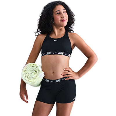 Nike - Swim Logo Tape Girl's Racerback Bikini & Short Set (Black)