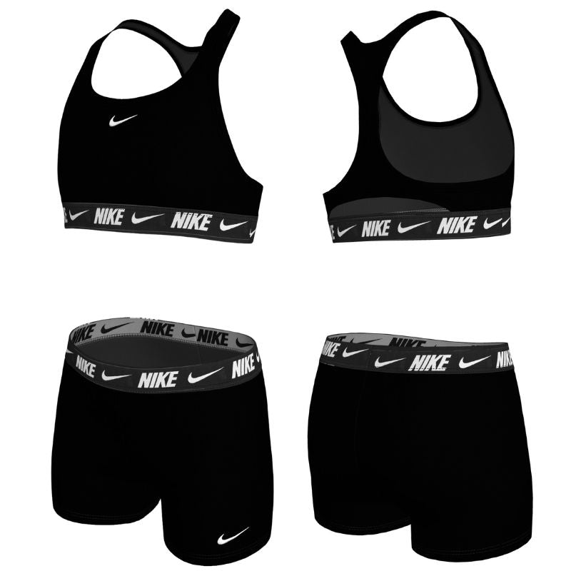Nike - Swim Logo Tape Girl's Racerback Bikini & Short Set (Black)