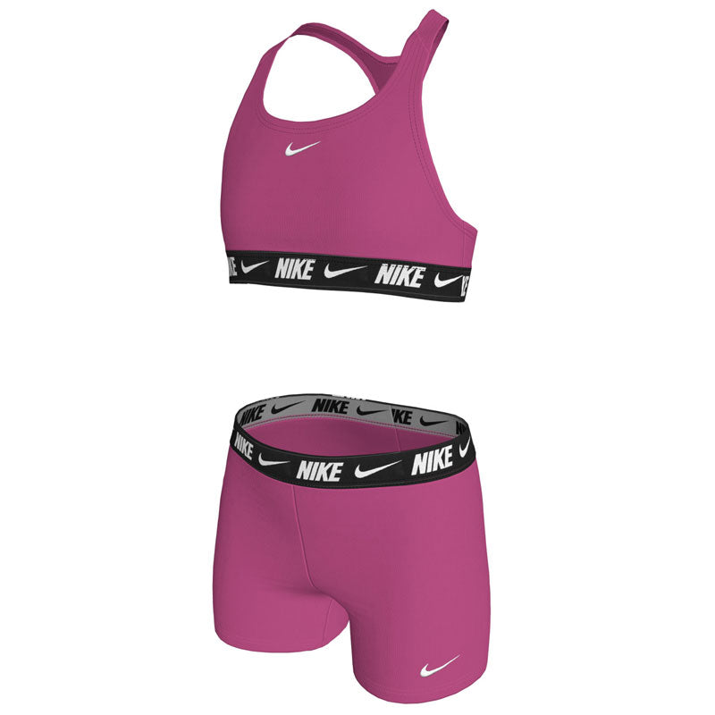 Nike - Swim Logo Tape Girl's Racerback Bikini & Short Set (Desert Pink)