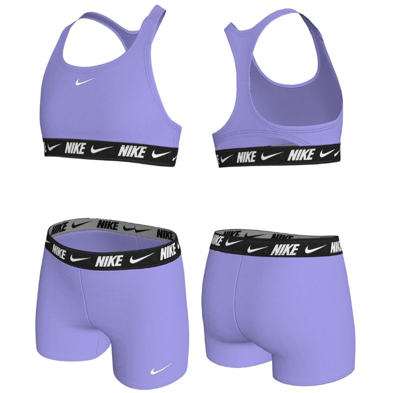 Nike - Swim Logo Tape Girl's Racerback Bikini & Short Set (Light Thistle)