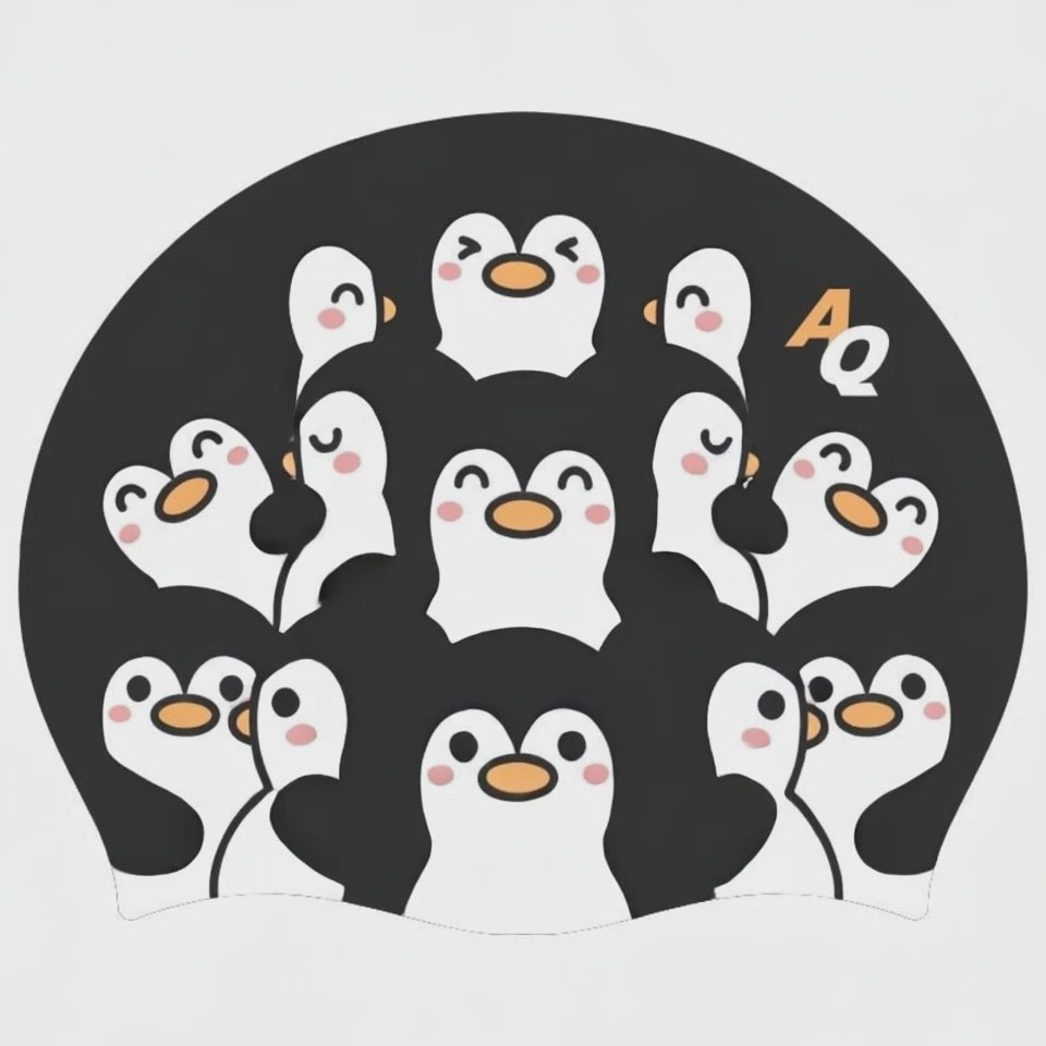 Penguin Huddle Silicone Swim Hat - Black