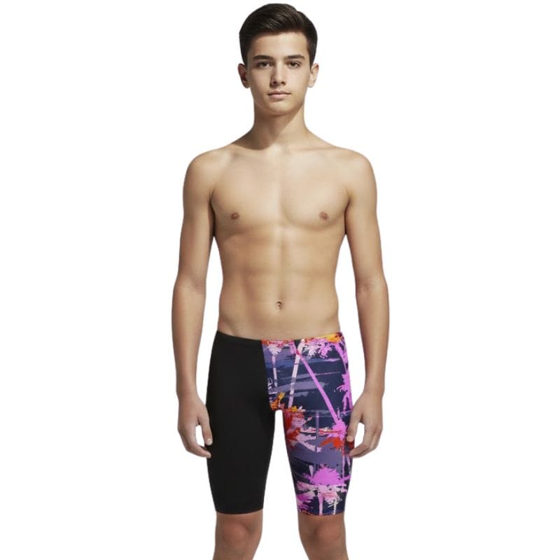 Speedo - Boys' Club Training Palm-Tree Printed Jammer - Black/Pink