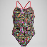 Speedo - Girls' Allover Digital Milo Blocks Vback Swimsuit - Black/Coral