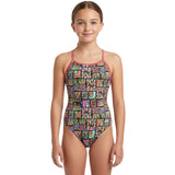 Speedo - Girls' Allover Digital Milo Blocks Vback Swimsuit - Black/Coral