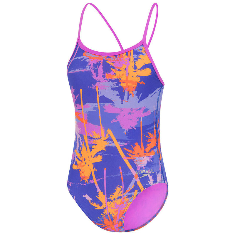 Speedo - Girls' Allover Digital Vback Swimsuit - Makaha Palms/Cobalt Pop