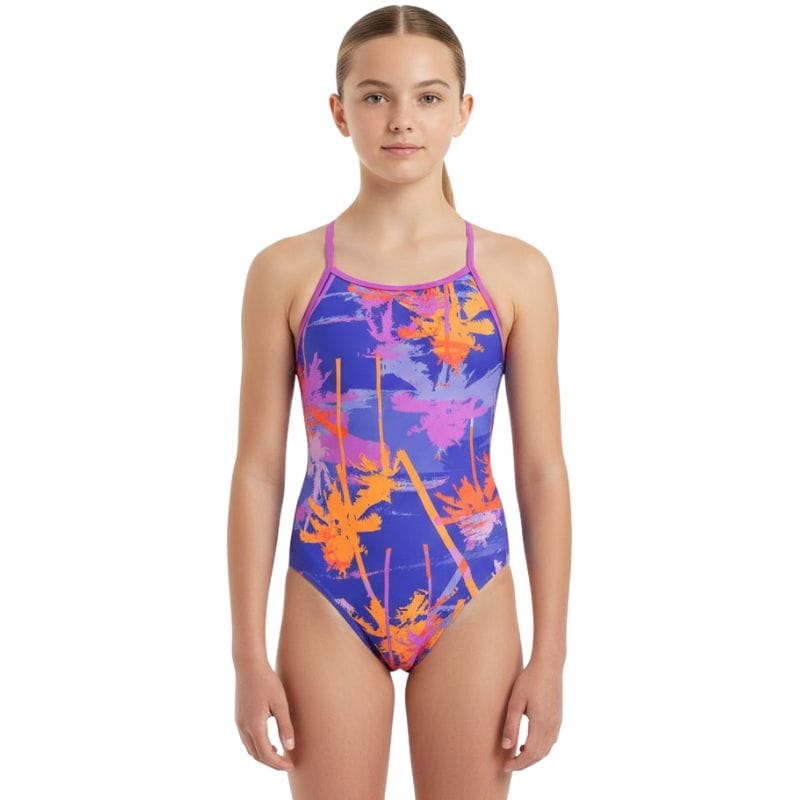 Speedo - Girls' Allover Digital Vback Swimsuit - Makaha Palms/Cobalt Pop