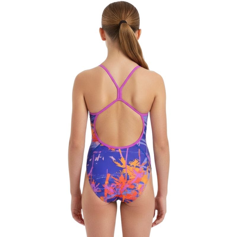 Speedo - Girls' Allover Digital Vback Swimsuit - Makaha Palms/Cobalt Pop
