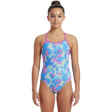 Speedo - Girls' Club Training Allover Digital Vback Swimsuit - Blue/Pink