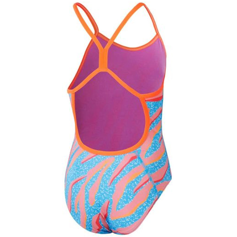 Speedo - Girls' Club Training Allover Digital Vback Swimsuit - Pink/Blue