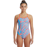 Speedo - Girls' Club Training Allover Digital Vback Swimsuit - Pink/Blue
