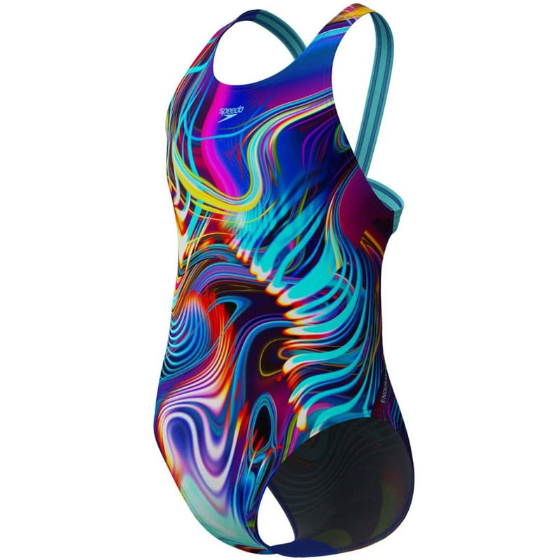 Speedo - Girls' Digital Allover Leaderback Swimsuit - Arctic Glass