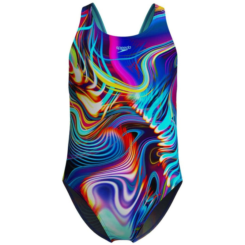 Speedo - Girls' Digital Allover Leaderback Swimsuit - Arctic Glass