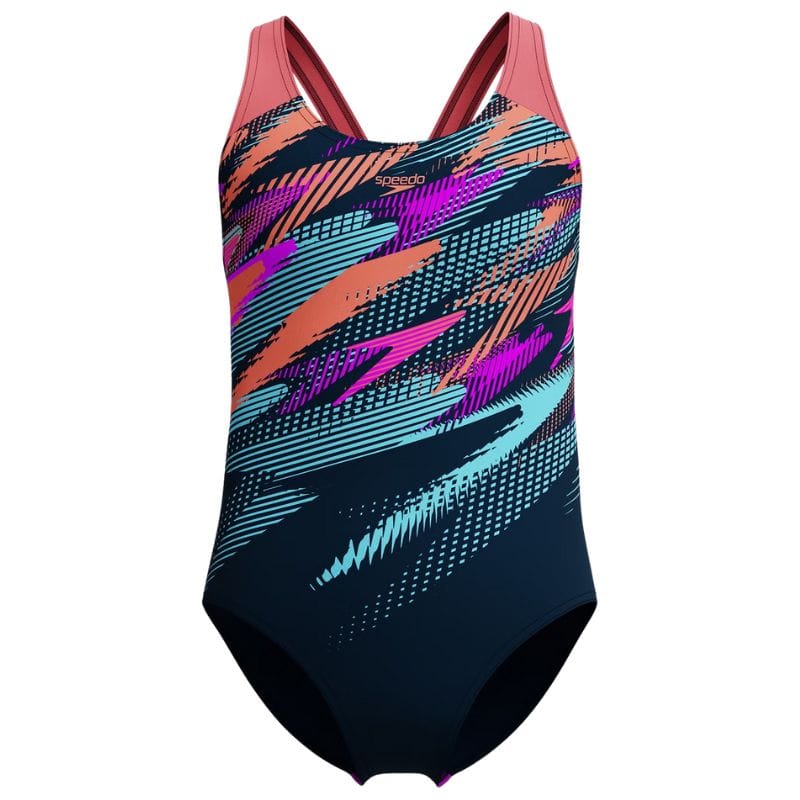 Speedo - Girls Digital Placement Boom Zoom Splashback Swimsuit - DarkTeal/Coral
