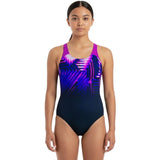 Speedo - Girls' Digital Placement Geometric-Print Splashback Swimsuit - Navy/Pink
