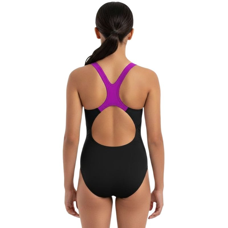 Speedo - Girls' Digital Placement Geometric-Print Splashback Swimsuit - Navy/Pink