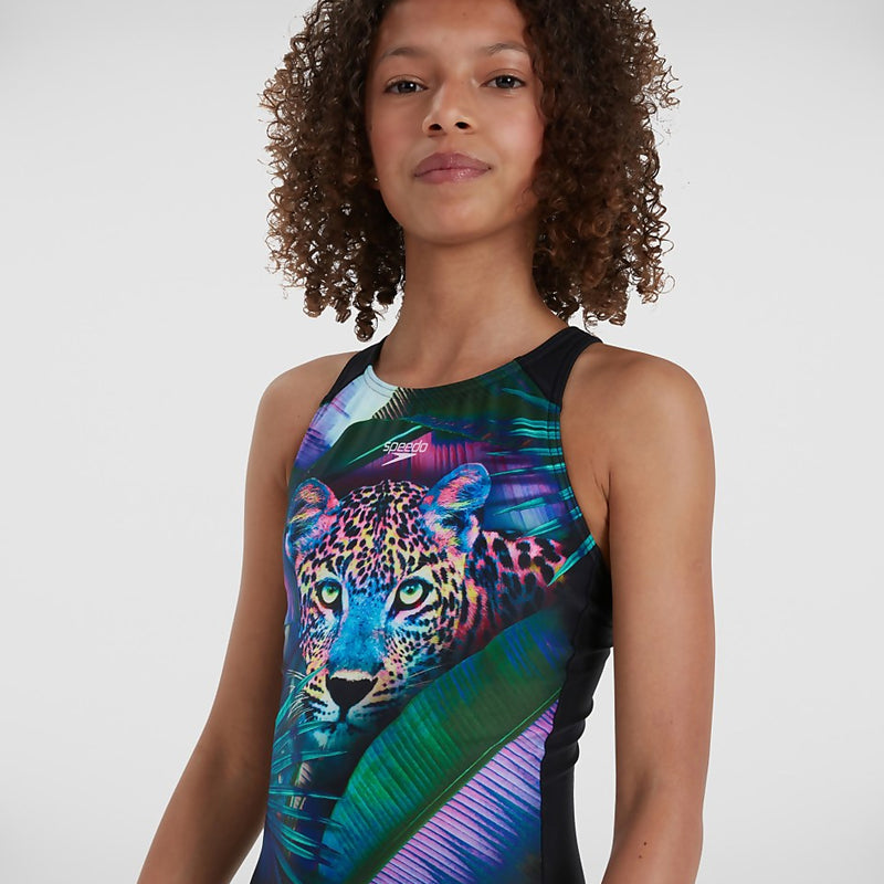 Speedo - Girls' Digital Placement Pulseback Swimsuit - Black/Purple