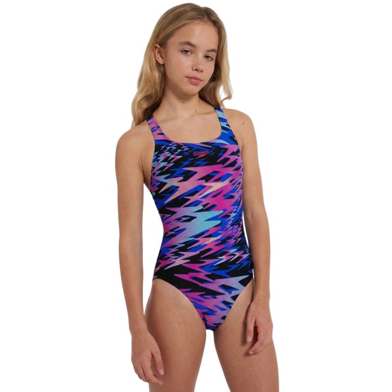 Speedo - Girls Hyperboom Print Medalist Swimsuit - Anthracite