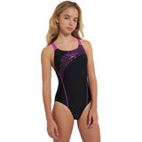 Speedo - Girls Medley Logo Medalist Swimsuit - Black/Pink