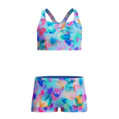 Speedo - Girl's Periwinkle Blue Print Racerback 2-Piece - Lt Blue/Pink