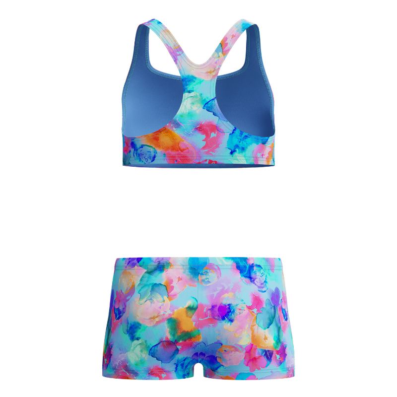 Speedo - Girl's Periwinkle Blue Print Racerback 2-Piece - Lt Blue/Pink