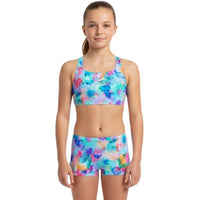 Speedo - Girl's Periwinkle Blue Print Racerback 2-Piece - Lt Blue/Pink