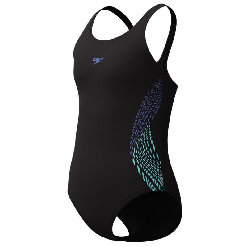 Speedo - Girls Plastisol Placement Thinstrap Muscleback Swimsuit - Black/Blue