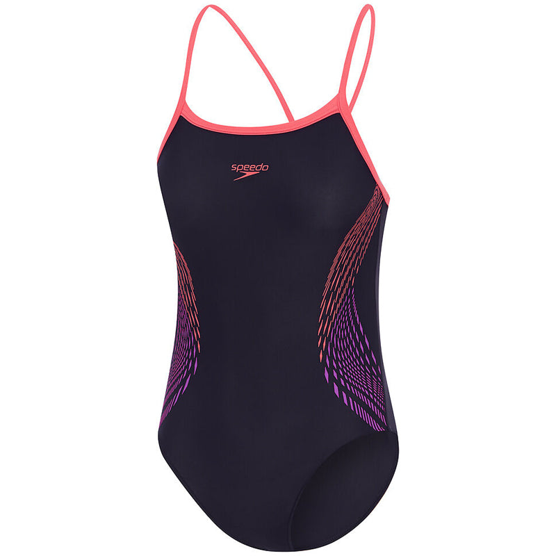 Speedo - Girls Plastisol Placement Thinstrap Muscleback Swimsuit - Navy/Coral