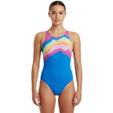 Speedo - Girls' Printed Pulseback Swimsuit - Punch Blue