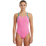 Speedo - Girls' Solid Lane Line Back Swimsuit - Pink/Blue