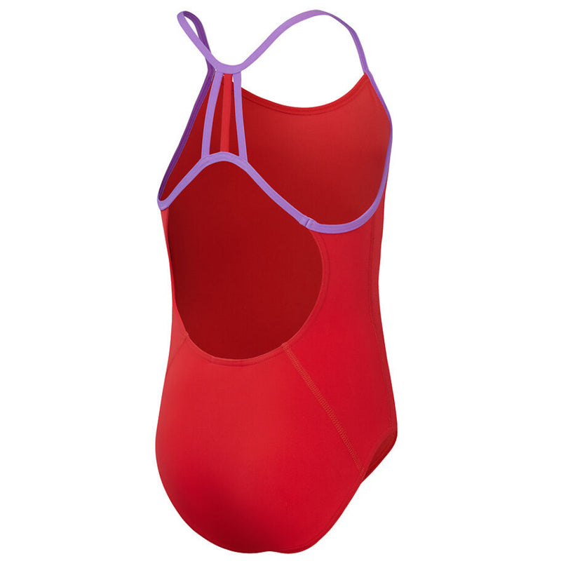 Speedo - Girls Solid Lane Line Back Swimsuit - Red