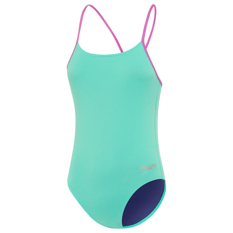 Speedo - Girls Solid Lane Line Back Swimsuit - Turquoise