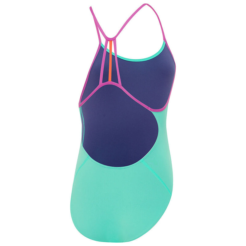 Speedo - Girls Solid Lane Line Back Swimsuit - Turquoise