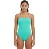 Speedo - Girls Solid Lane Line Back Swimsuit - Turquoise