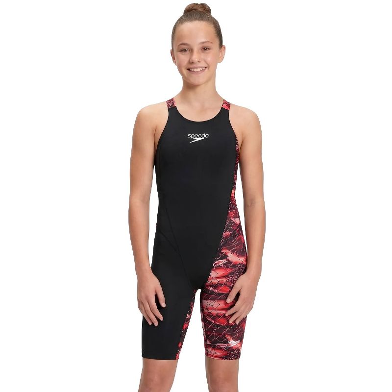 Speedo - Junior Fastskin Hyperpro Printed Openback Kneeskin - Black/Electric Veil