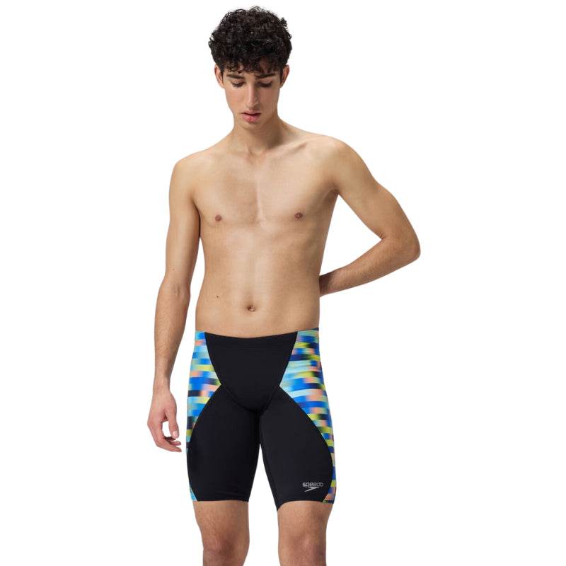 Speedo - Men's Club Training Allover Digital V-Cut Jammer - Blue/Yellow