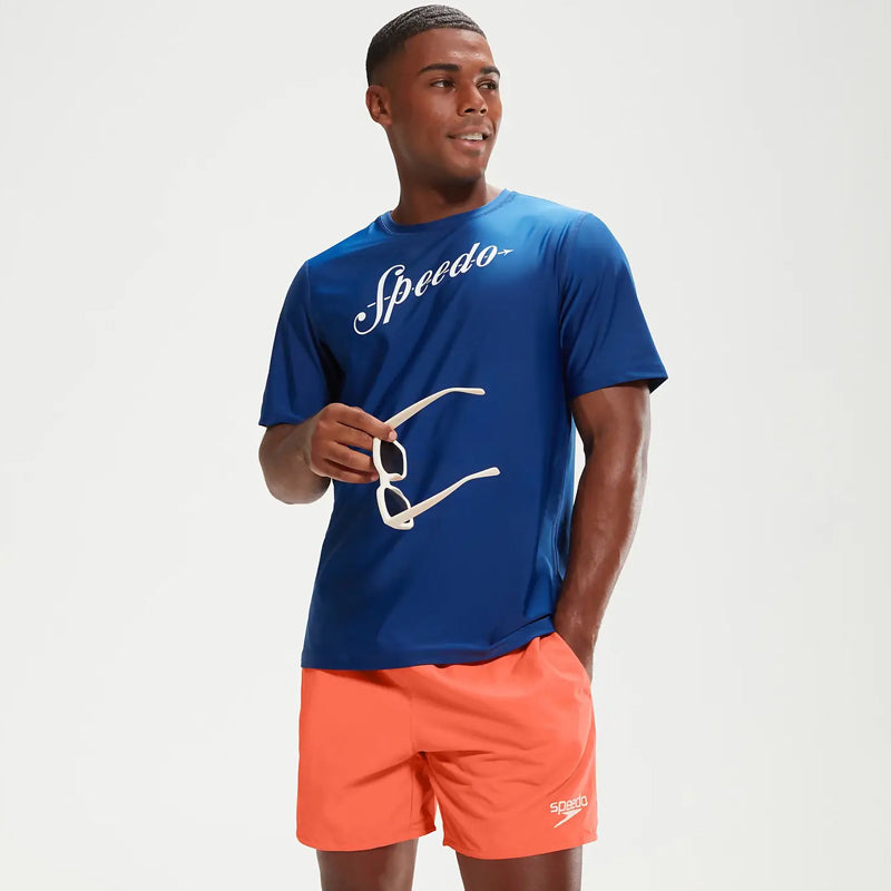 Speedo - Men's Printed Short Sleeve Swim Top - Blue/White