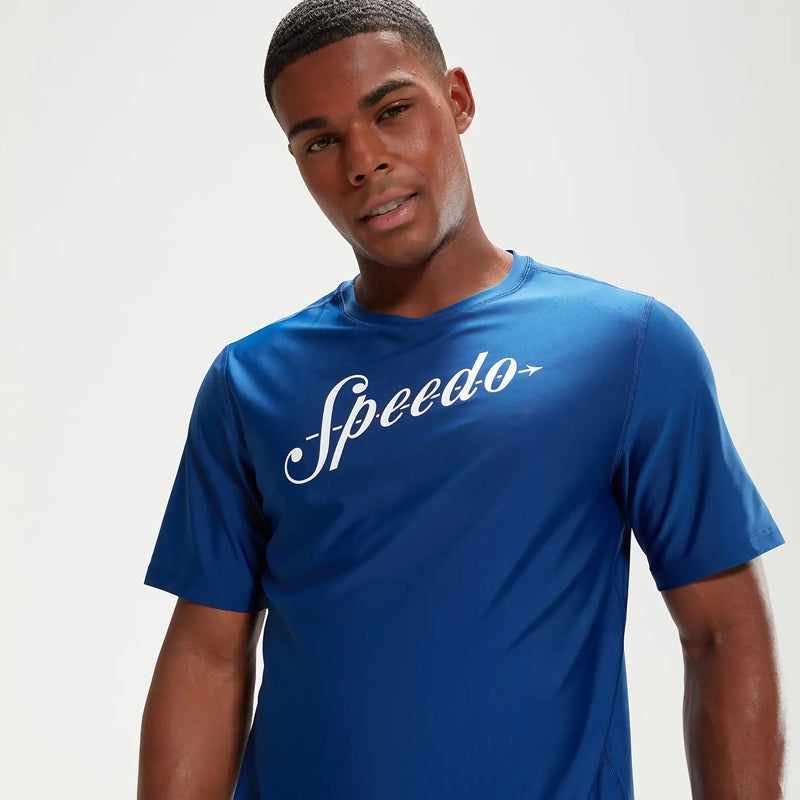 Speedo - Men's Printed Short Sleeve Swim Top - Blue/White