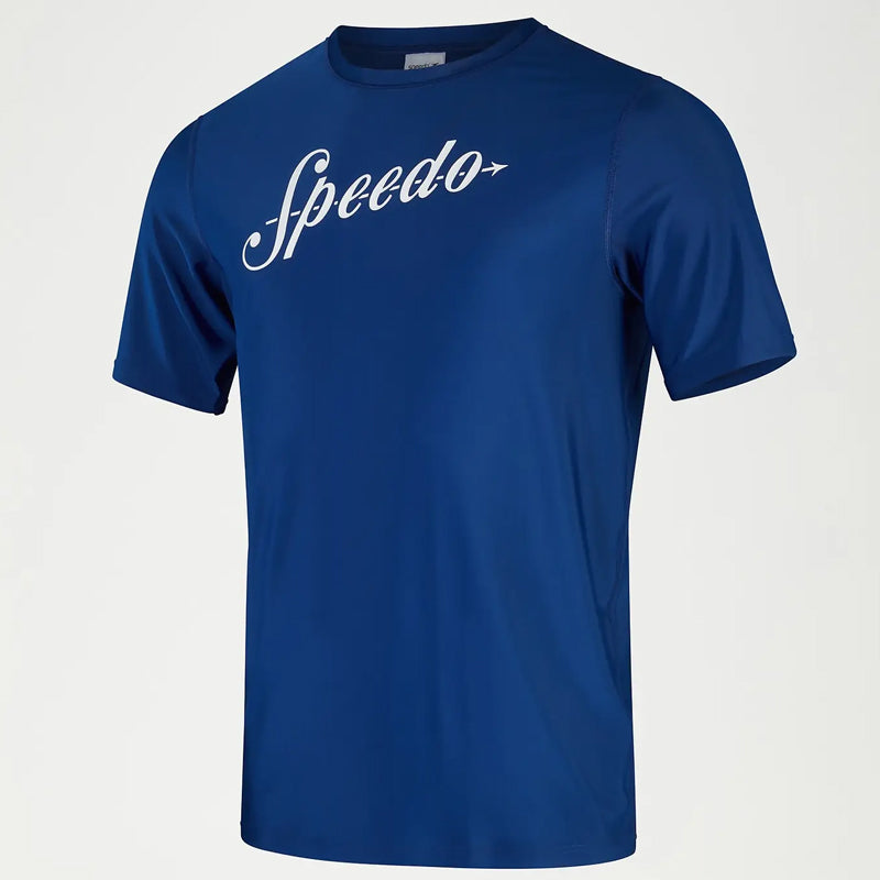 Speedo - Men's Printed Short Sleeve Swim Top - Blue/White