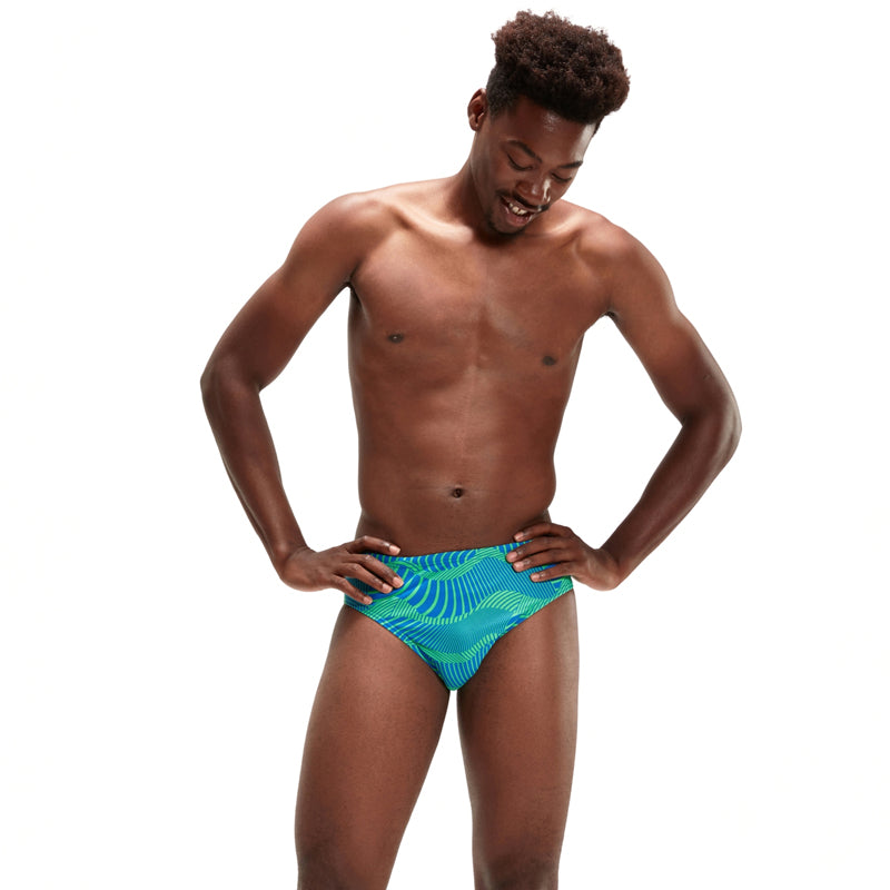 Speedo - Men's Wavespace Allover 8cm Brief - Blue/Green