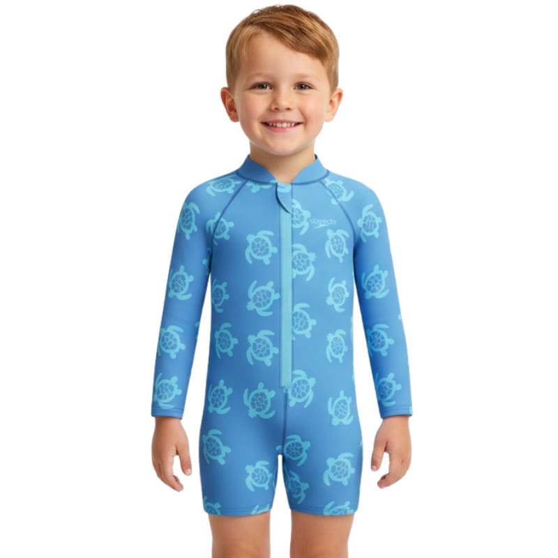 Speedo - Periwinkle Blue Long Sleeve Print Zip One Piece - Lt Blue