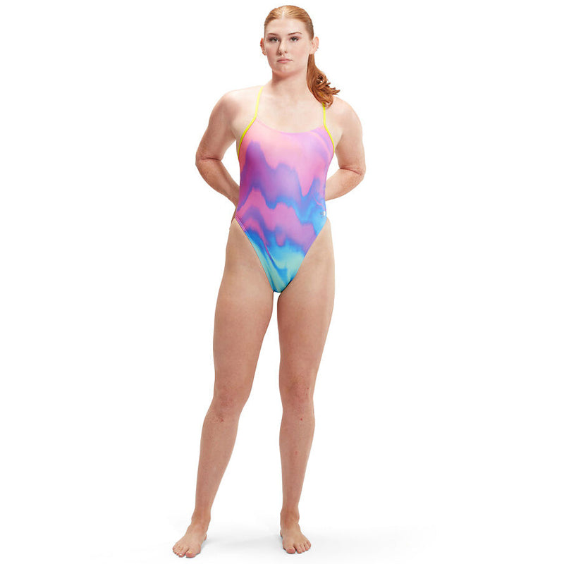 Speedo - Women's Allover Digital Tie Back - Pink/Blue