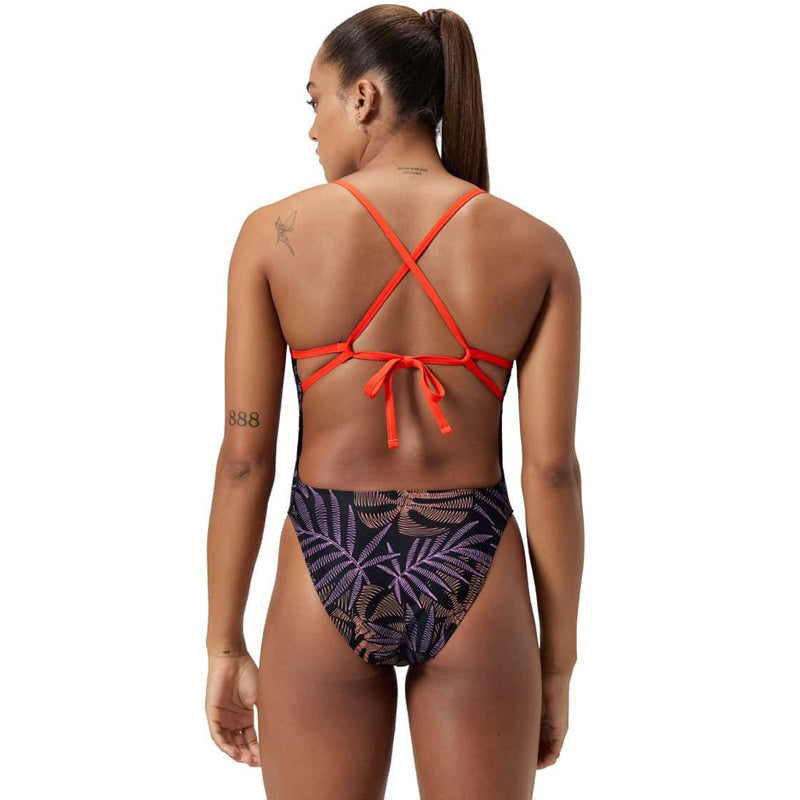 Speedo - Women's Allover Digital Tie Back Swimsuit - Orange/Multi