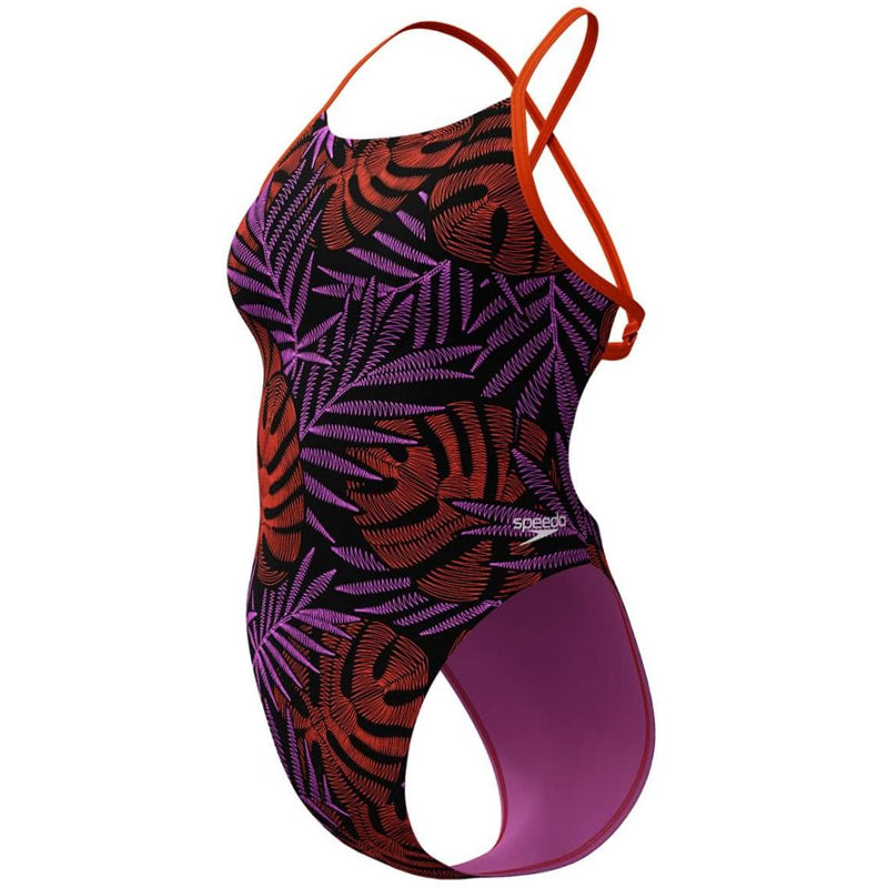 Speedo - Women's Allover Digital Tie Back Swimsuit - Orange/Multi