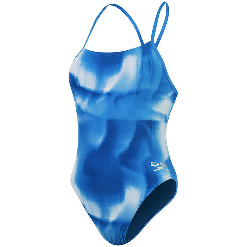 Speedo - Womens Allover Digital Tie Back Swimsuit - Severes Blue