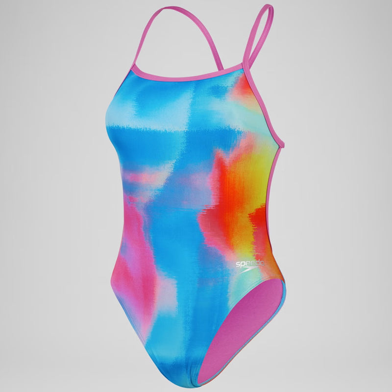 Speedo - Womens Allover Digital Vback Swimsuit - Kiki Pink/Blue